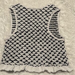 Anthropologie Textured Popcorn Crop Top Vest Black White Geometric XXS/XS Boho